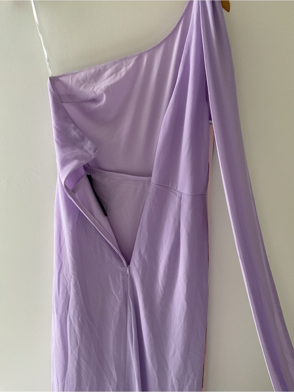 Lulus Adeline Lavender One-Shoulder Scarf Column Ruched Chiffon Maxi Dress M - Picture 9 of 13
